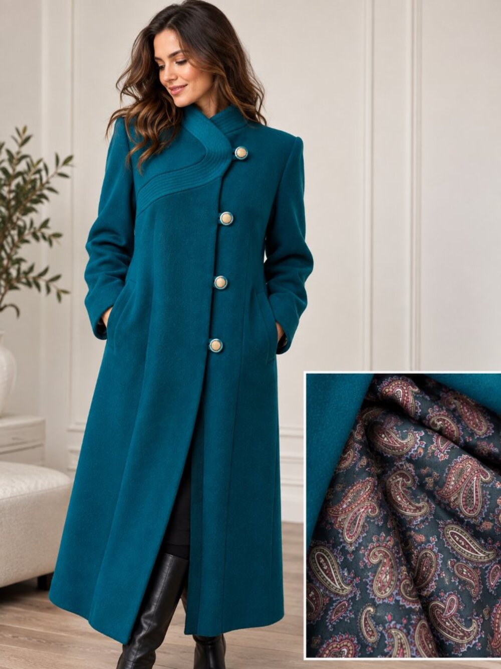 GORGEOUS!! Vintage LONDON FOG Teal 100% Wool Long Coat Paisley Lined Size 10 M